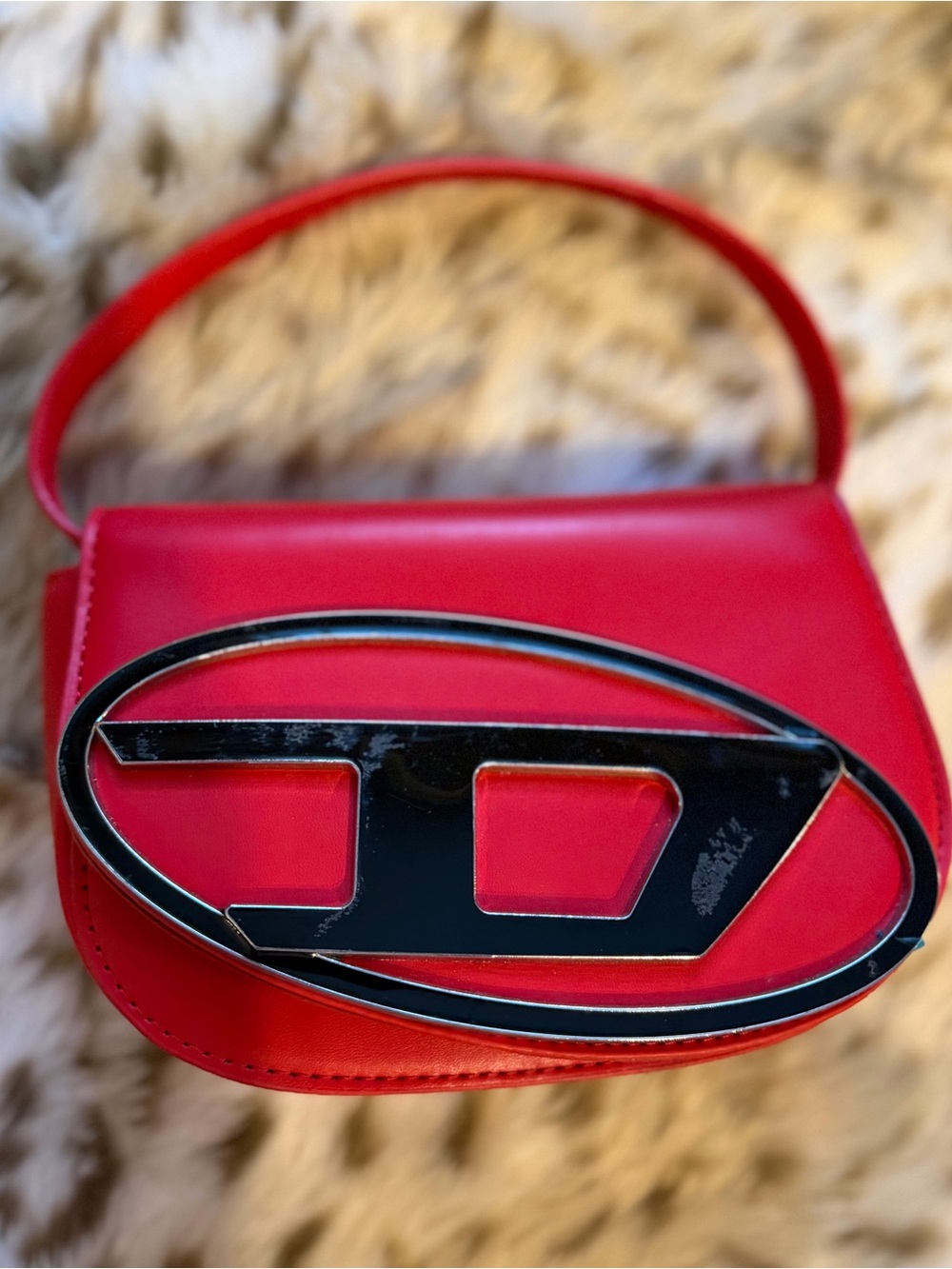 Diesel Red Mini Shoulder Bag with Black Oval Logo